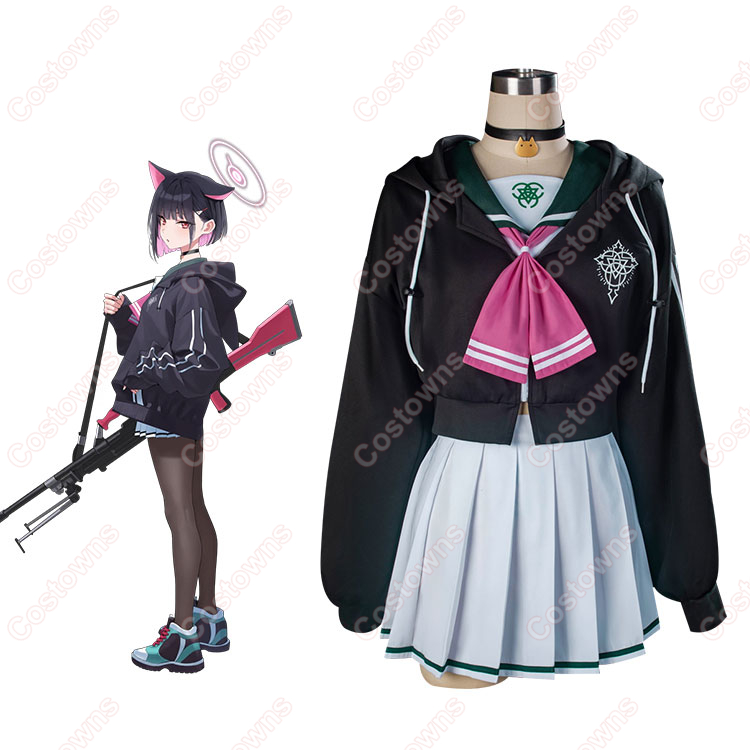 ブルーアーカイブ 杏山カズサ 制服 コスプレ衣装 猫耳付きフードの付いたパーカー クロップトップ-1