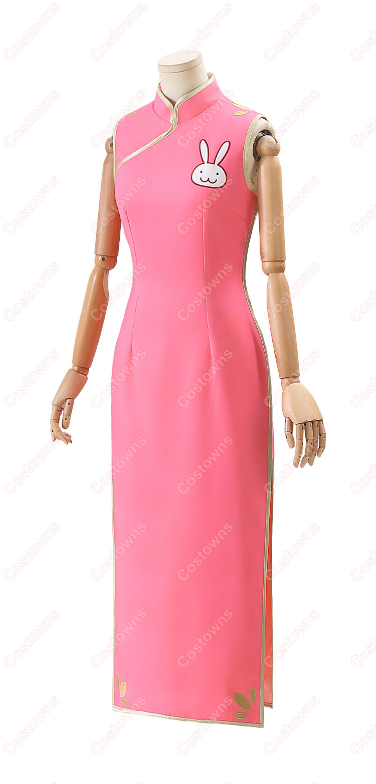 銀魂 神楽 コスプレ衣装 ウサギ柄チャイナドレス 刺繍入り ウエストシェイプデザイン-3