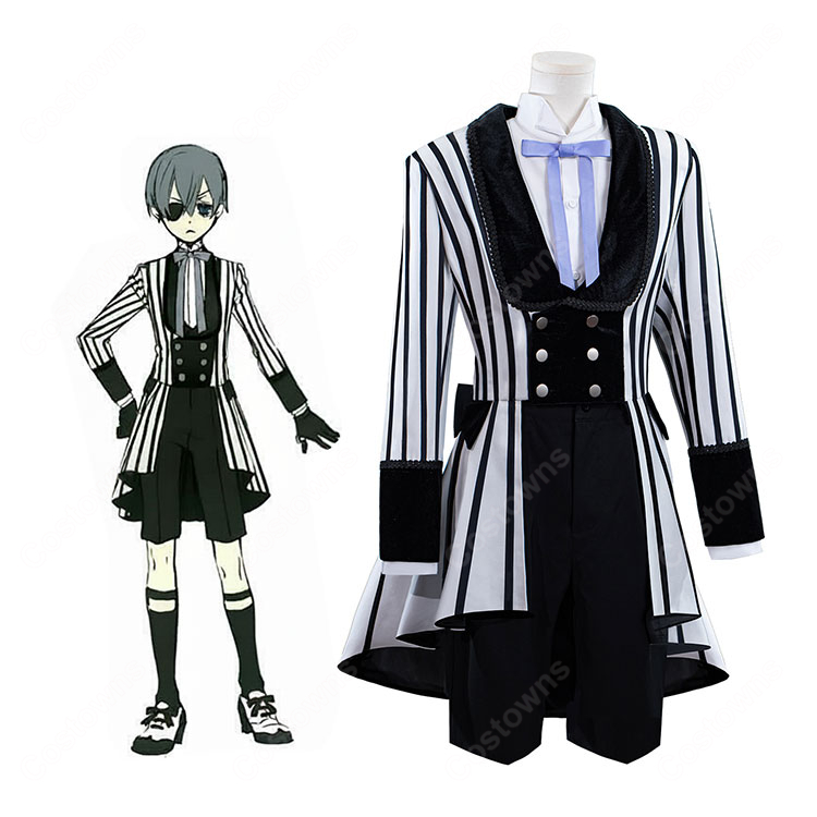 黒執事 シエル・ファントムハイヴ コスプレ衣装 黒白ストライプ衣装-1