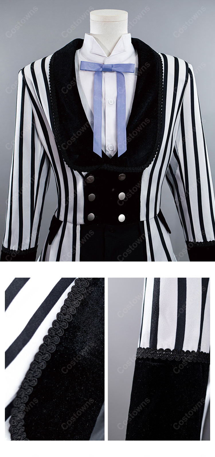 黒執事 シエル・ファントムハイヴ コスプレ衣装 黒白ストライプ衣装-3