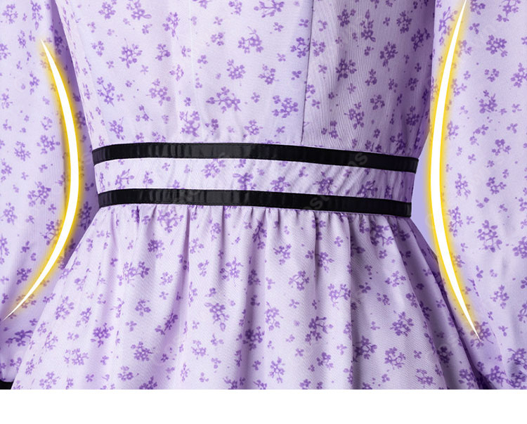 葬送のフリーレン フェルン コスプレ衣装 紫色 小花柄 ワンピース-6