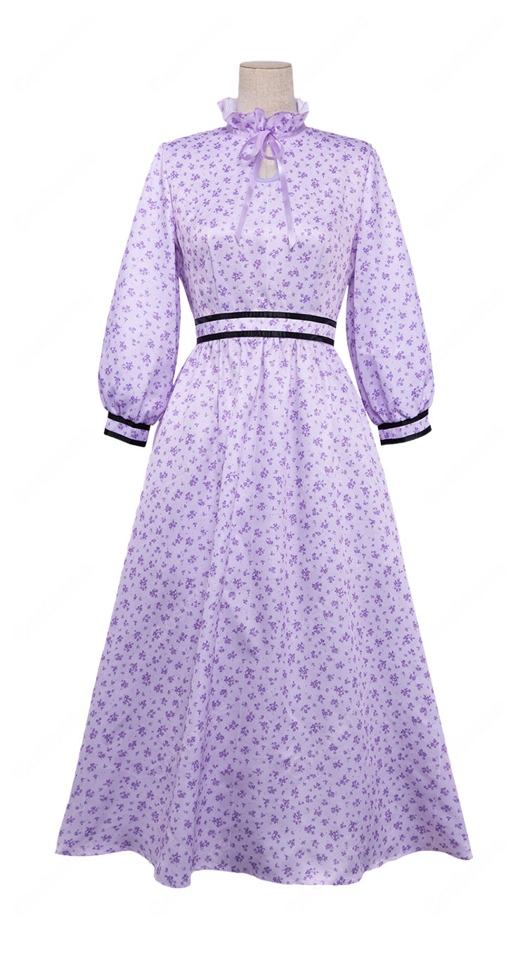 葬送のフリーレン フェルン コスプレ衣装 紫色 小花柄 ワンピース-2
