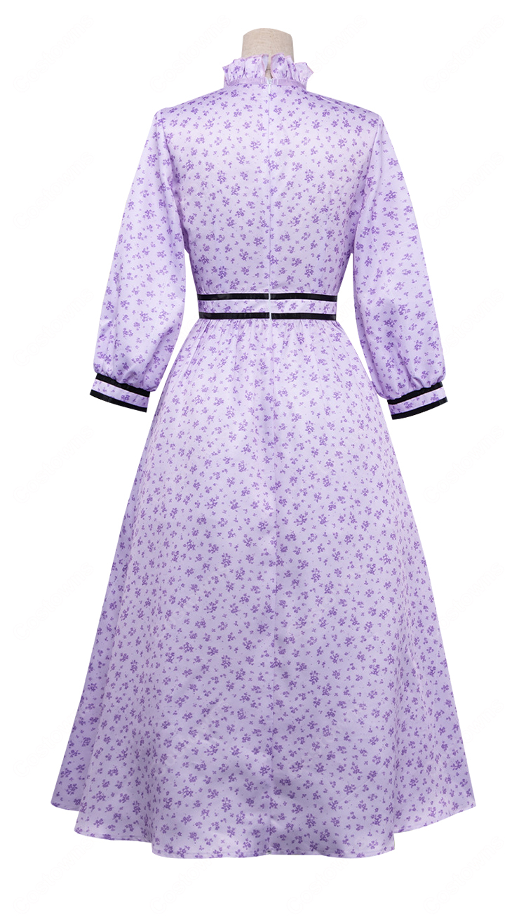 葬送のフリーレン フェルン コスプレ衣装 紫色 小花柄 ワンピース-3