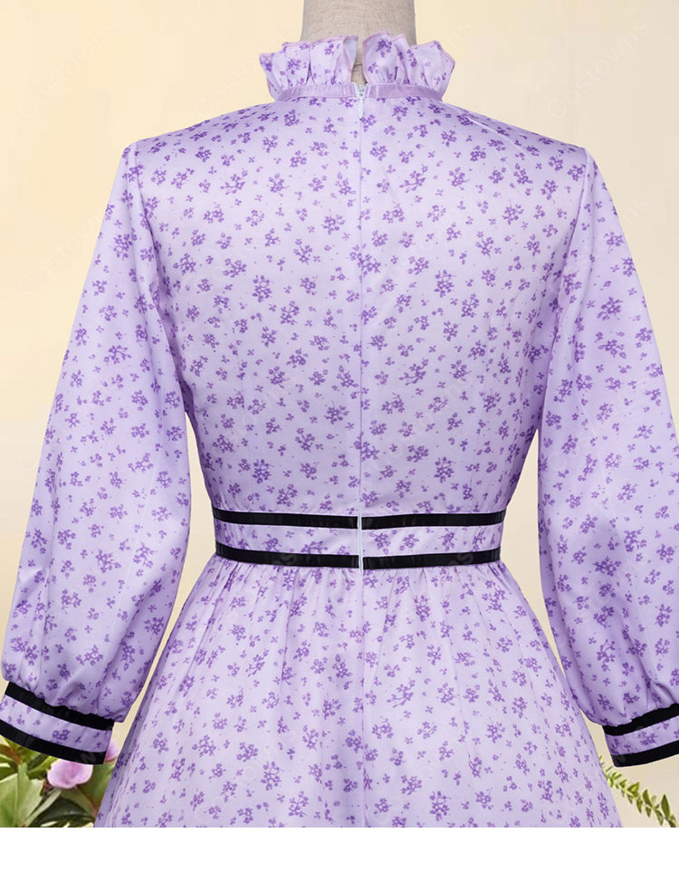 葬送のフリーレン フェルン コスプレ衣装 紫色 小花柄 ワンピース-5