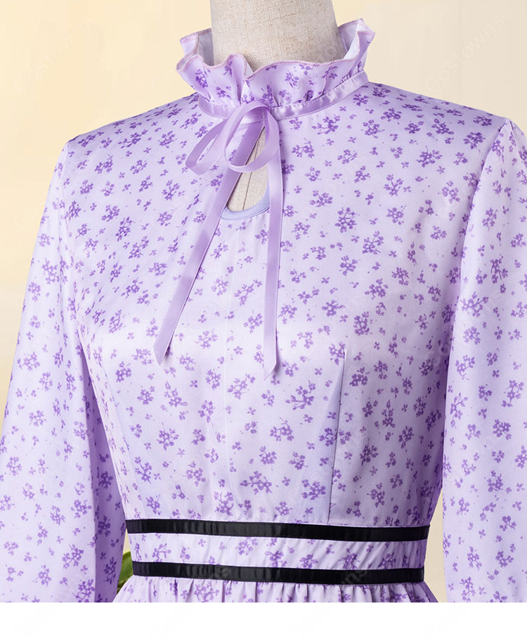 葬送のフリーレン フェルン コスプレ衣装 紫色 小花柄 ワンピース-4