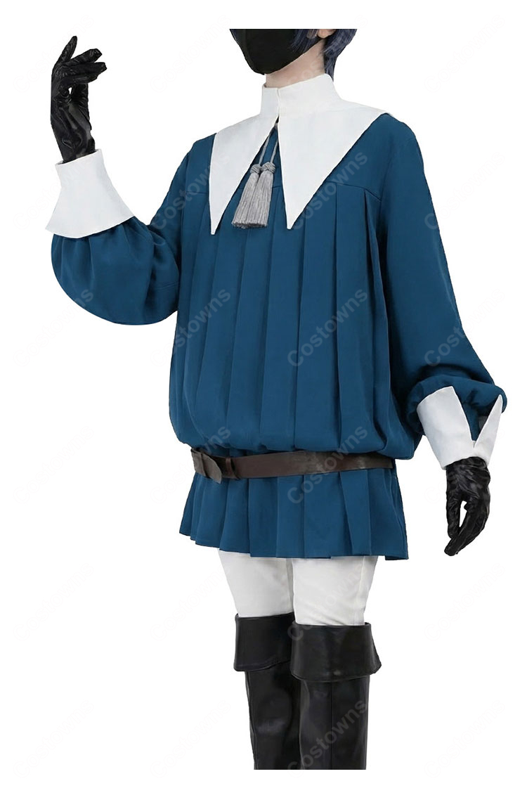 黒執事 シエル・ファントムハイヴ コスプレ衣装 フェンシング服 常服 ブルー プリーツチュニック 眼帯・手袋付き 6点セット COSTOWNS-3