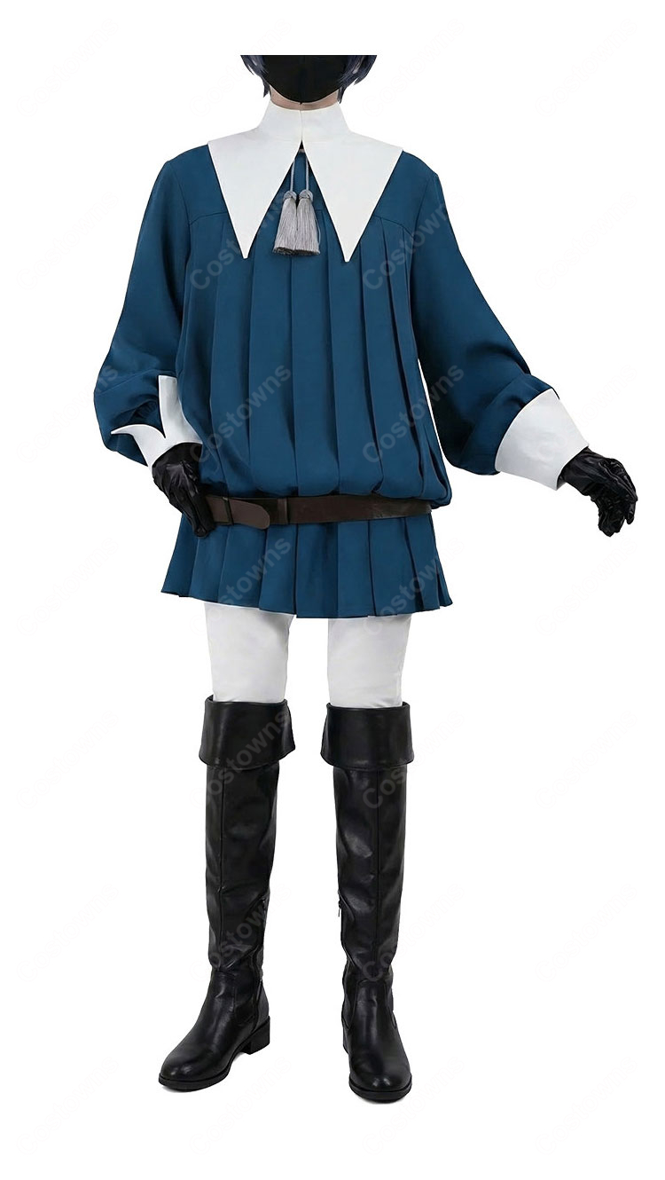 黒執事 シエル・ファントムハイヴ コスプレ衣装 フェンシング服 常服 ブルー プリーツチュニック 眼帯・手袋付き 6点セット COSTOWNS-1
