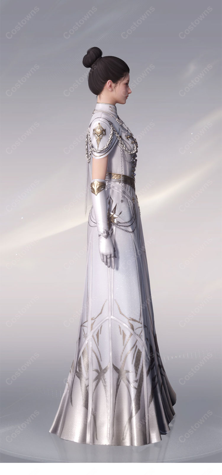 恋と深空 主人公 プレイヤー 銀河の讃歌 コスプレ衣装 ホワイトドレス 高品質 COSTOWNS-2