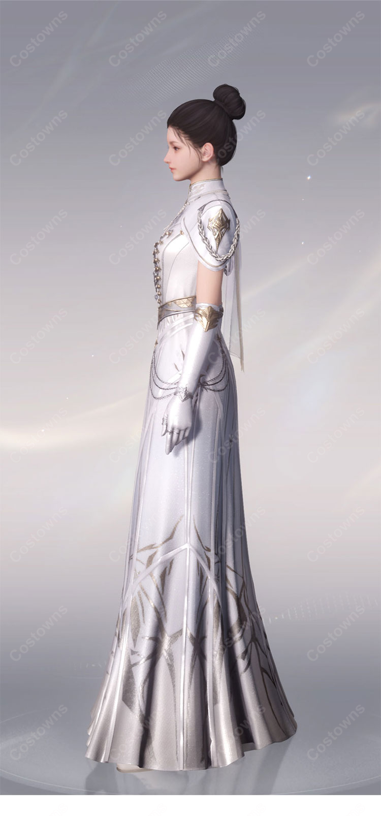 恋と深空 主人公 プレイヤー 銀河の讃歌 コスプレ衣装 ホワイトドレス 高品質 COSTOWNS-3