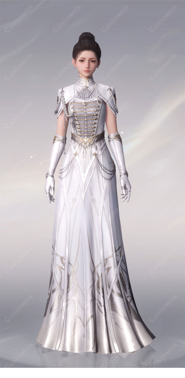 恋と深空 主人公 プレイヤー 銀河の讃歌 コスプレ衣装 ホワイトドレス 高品質 COSTOWNS-1