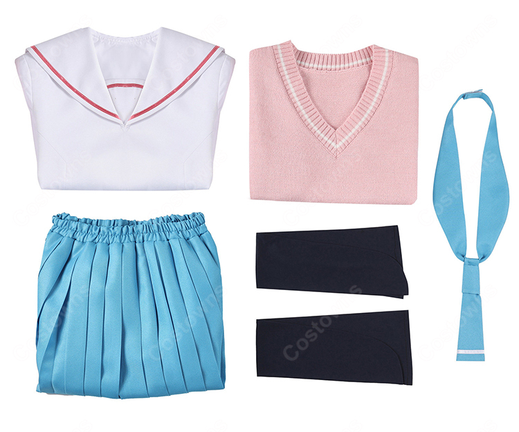 超かぐや姫！ 綾紬芦花 コスプレ衣装 ピンクベスト 制服セット セーラー服 イベント撮影 COSTOWNS-13