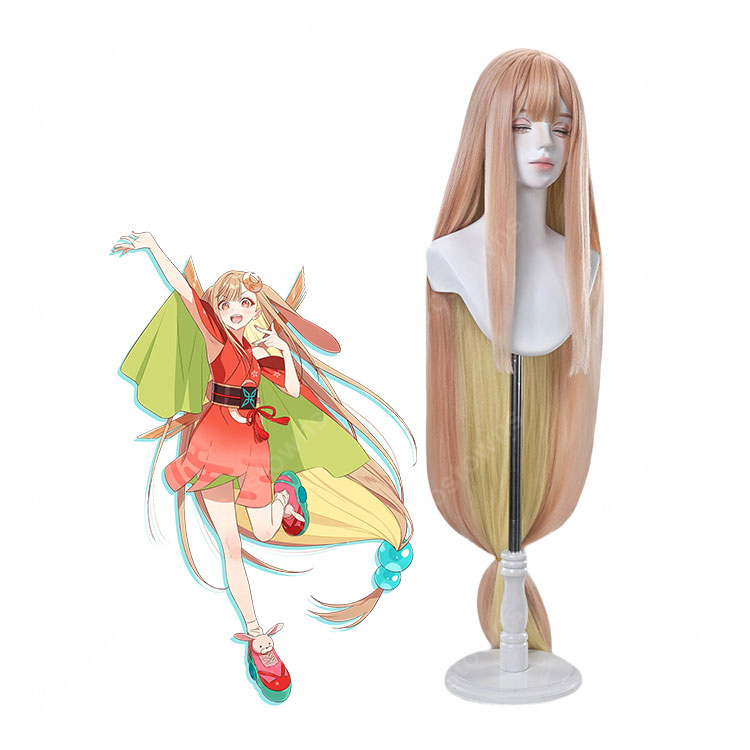 超かぐや姫！ かぐや コスプレウィッグ ロング ピンクブロンド イエロー インナーカラー COSTOWNS-1