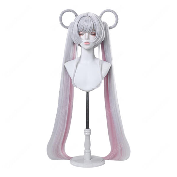 超かぐや姫！ 月見ヤチヨ コスプレウィッグ シルバー ピンク インナーカラー リング造形済み 耐熱 COSTOWNS元の画像