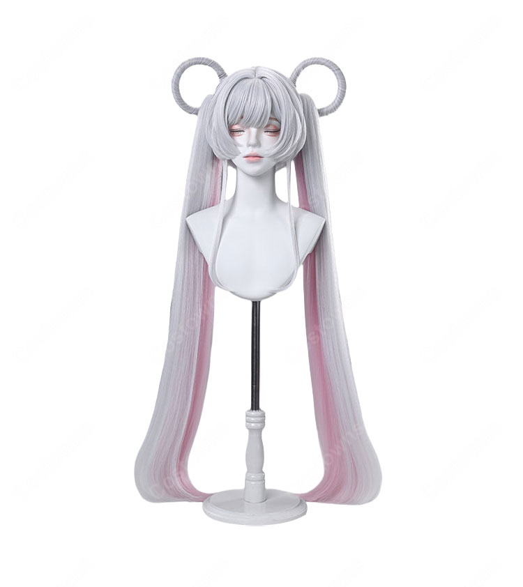 超かぐや姫！ 月見ヤチヨ コスプレウィッグ シルバー ピンク インナーカラー リング造形済み 耐熱 COSTOWNS-2