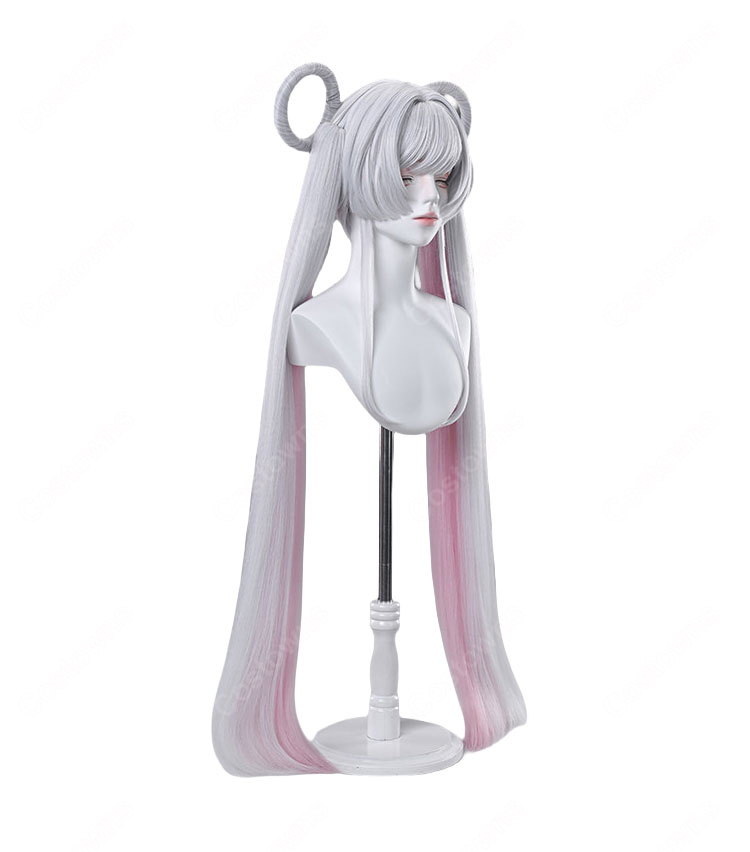 超かぐや姫！ 月見ヤチヨ コスプレウィッグ シルバー ピンク インナーカラー リング造形済み 耐熱 COSTOWNS-3