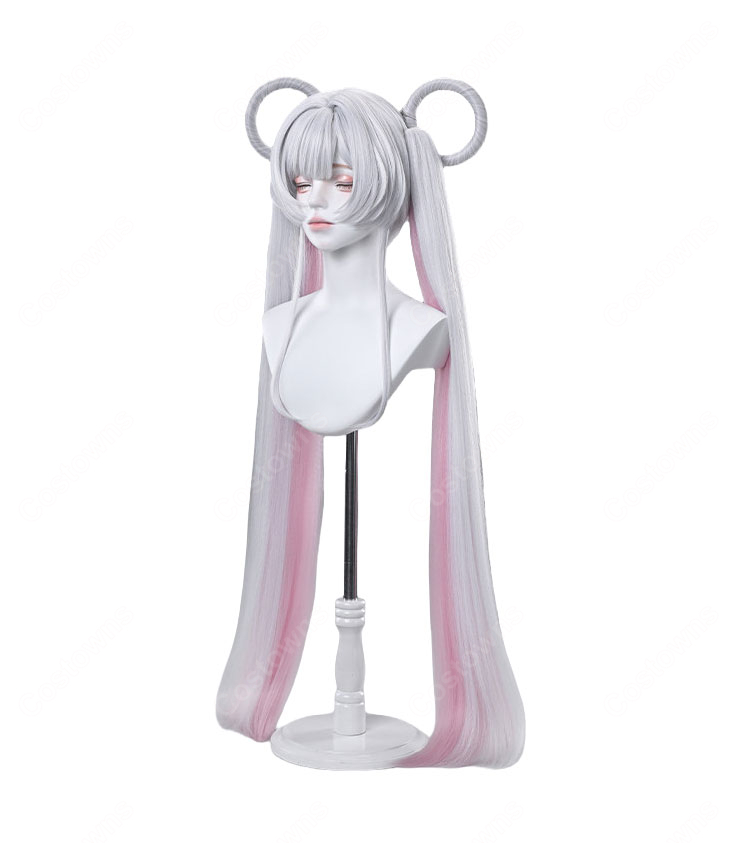 超かぐや姫！ 月見ヤチヨ コスプレウィッグ シルバー ピンク インナーカラー リング造形済み 耐熱 COSTOWNS-4