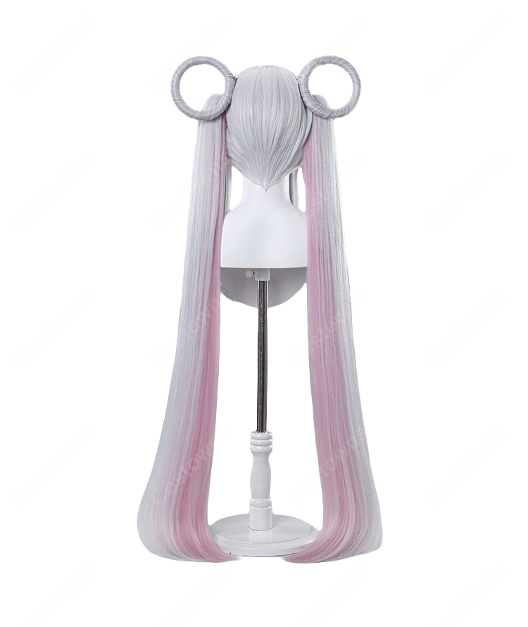 超かぐや姫！ 月見ヤチヨ コスプレウィッグ シルバー ピンク インナーカラー リング造形済み 耐熱 COSTOWNS-5