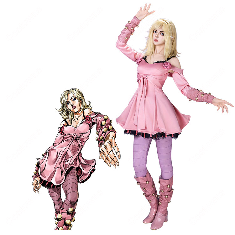 ジョジョの奇妙な冒険 Part7 スティール・ボール・ラン ルーシー・スティール コスプレ衣装 ピンク ドレス セット COSTOWNS-1