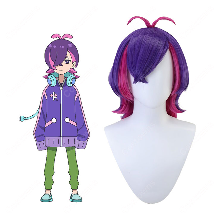 ポケットモンスター ドット コスプレウィッグ 耐熱 かつら ぐるみん 内側ピンク メッシュ アニポケ COSTOWNS-1