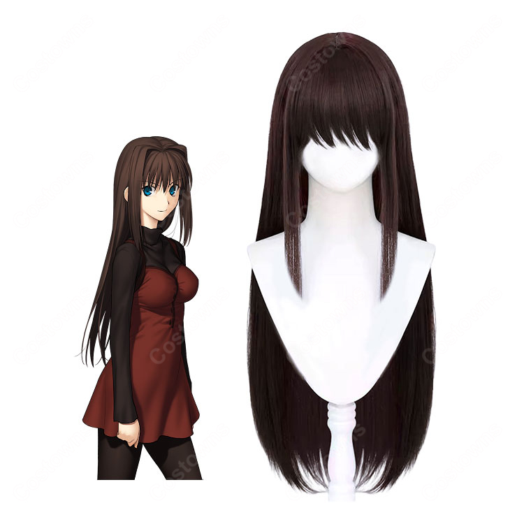 魔法使いの夜×FGO 蒼崎青子 コスプレウィッグ ロング ダークブラウン 姫カット 耐熱 かつら COSTOWNS-1