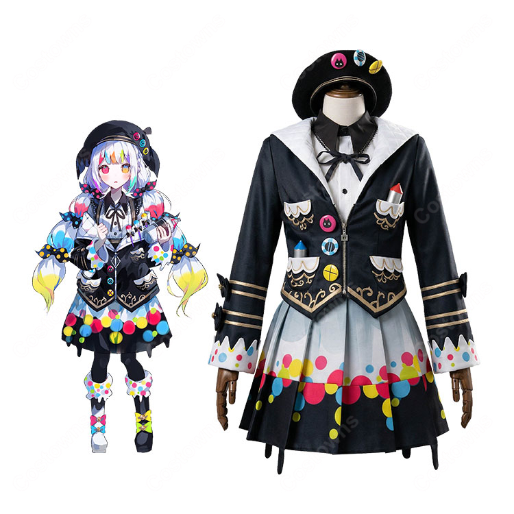 魔法少女ノ魔女裁判 城ケ崎ノア コスプレ衣装 フルセット カラフルドット柄 衣装セット COSTOWNS-1