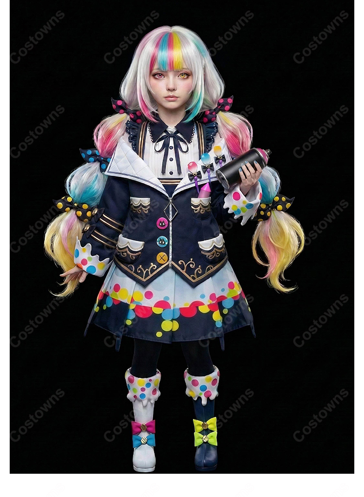 魔法少女ノ魔女裁判 城ケ崎ノア コスプレ衣装 フルセット カラフルドット柄 衣装セット COSTOWNS-7
