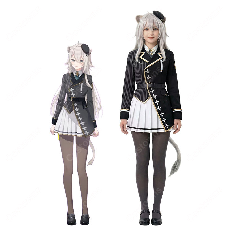 hololive ホロライブ 獅白ぼたん 新衣装 制服Ver. コスプレ衣装 アシンメトリージャケット セット 高品質 COSTOWNS-1