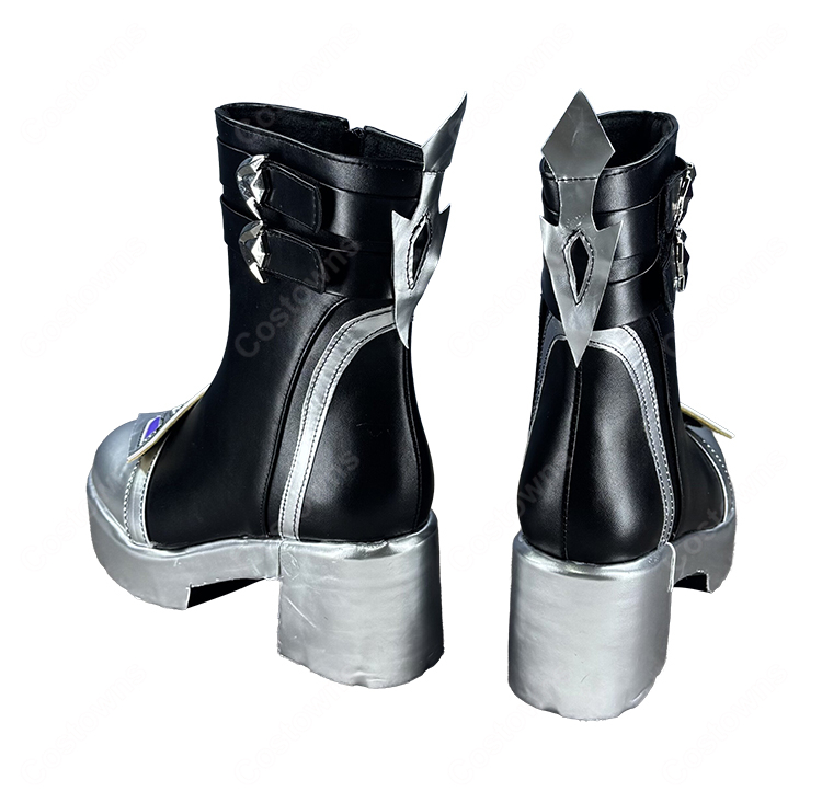 原神 ローエン コスプレ靴 シルバーアクセント ブーツ COSTOWNS-5