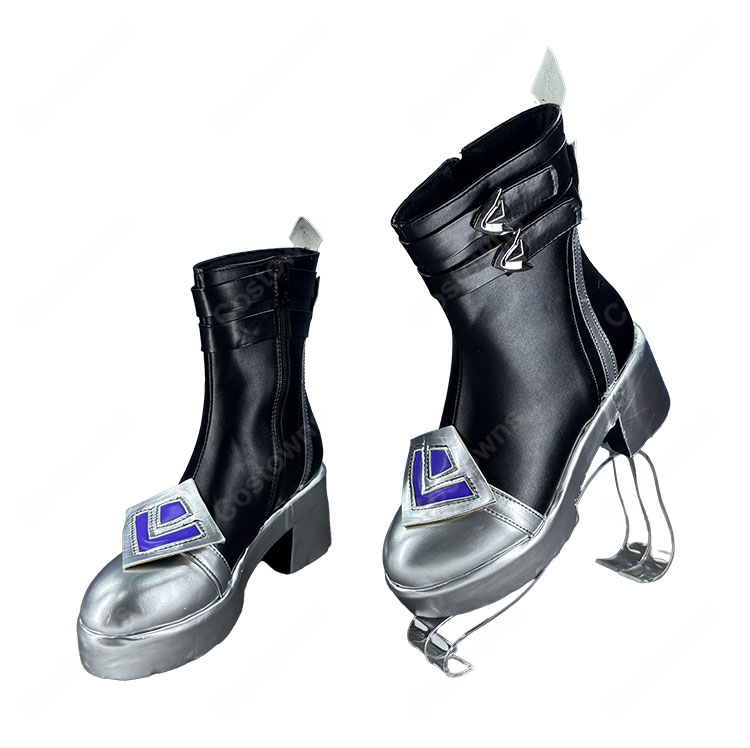 原神 ローエン コスプレ靴 シルバーアクセント ブーツ COSTOWNS-2