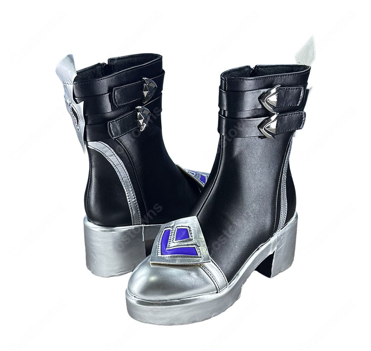 原神 ローエン コスプレ靴 シルバーアクセント ブーツ COSTOWNS-4