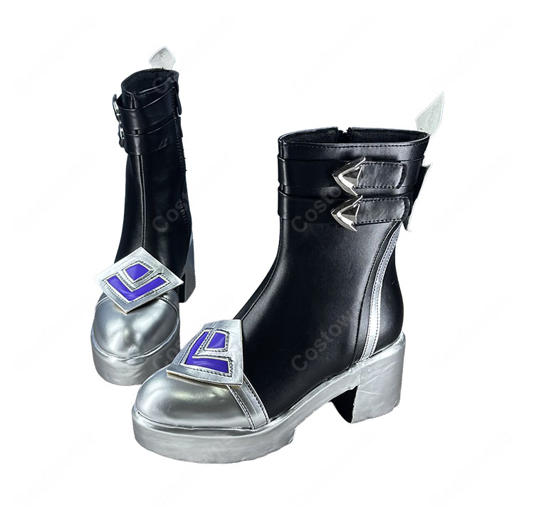 原神 ローエン コスプレ靴 シルバーアクセント ブーツ COSTOWNS-3