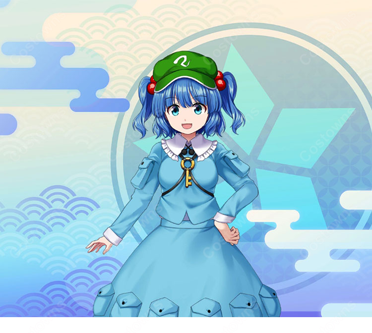 東方Project 河城にとり コスプレウィッグ 高品質 耐熱 かつら 水色 ツインテール キャラウィッグ COSTOWNS-1