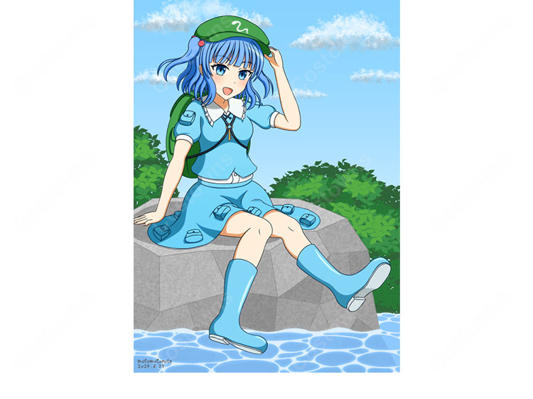 東方Project 河城にとり コスプレ靴 通常衣装 ブルー レインブーツ風 シューズ COSTOWNS-2