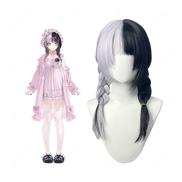 hololive ホロライブ シオリ・ノヴェラ コスプレウィッグ パジャマ衣装 バイカラー おさげ髪 耐熱-1