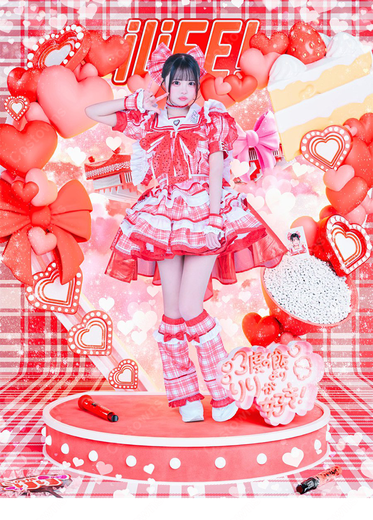 iLiFE! 心花りり コスプレ衣装 新アー写 赤チェック アイドル衣装 ステージ服-2