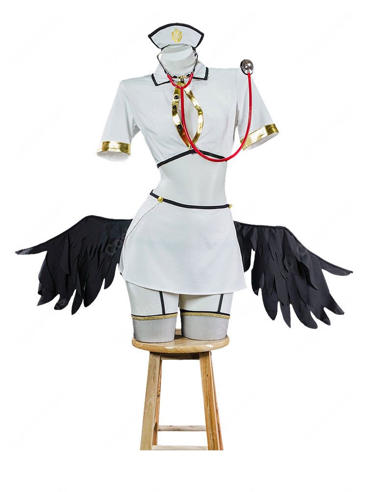 オーバーロード アルベド ナース服 コスプレ衣装 漆黒の翼 聴診器付き セクシー アニメ 仮装-4