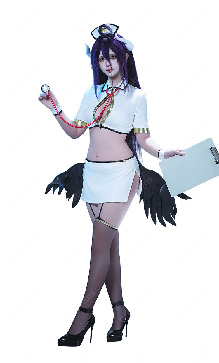 オーバーロード アルベド ナース服 コスプレ衣装 漆黒の翼 聴診器付き セクシー アニメ 仮装-2