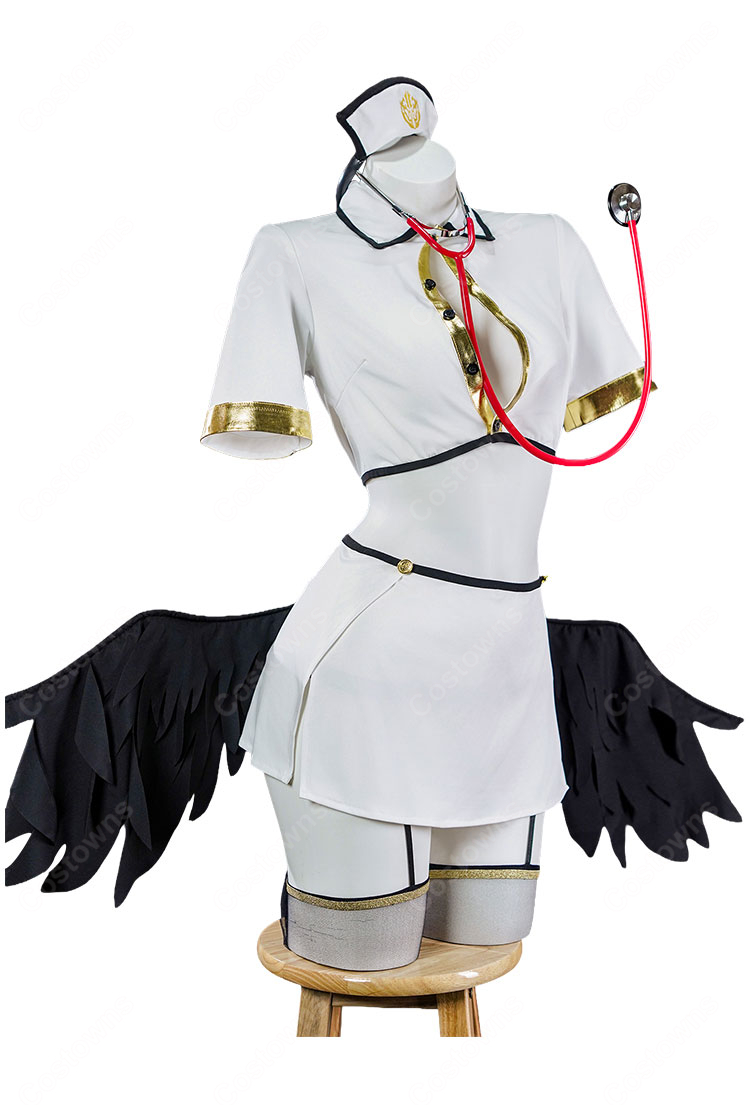オーバーロード アルベド ナース服 コスプレ衣装 漆黒の翼 聴診器付き セクシー アニメ 仮装-5