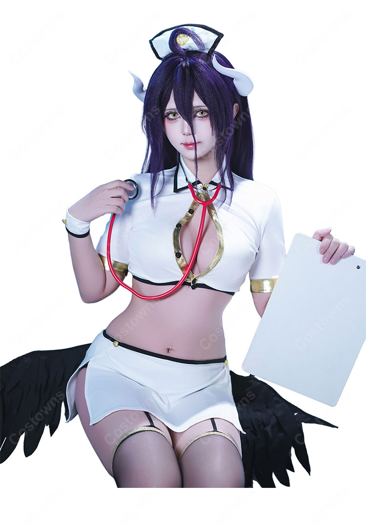 オーバーロード アルベド ナース服 コスプレ衣装 漆黒の翼 聴診器付き セクシー アニメ 仮装-3