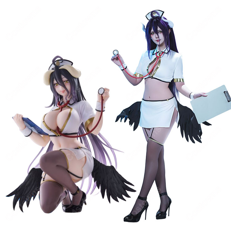 オーバーロード アルベド ナース服 コスプレ衣装 漆黒の翼 聴診器付き セクシー アニメ 仮装-1