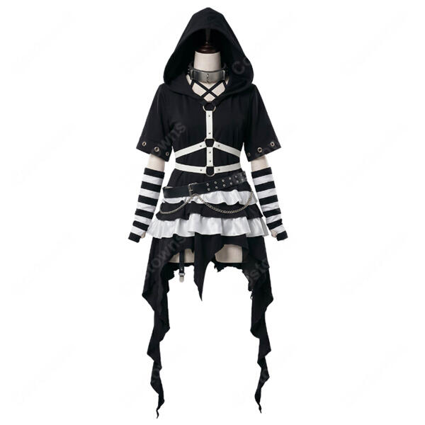 にじさんじ 月ノ美兎 セルメイツ 囚人服 コスプレ衣装 うさ耳 フード付き ボーダー柄元の画像