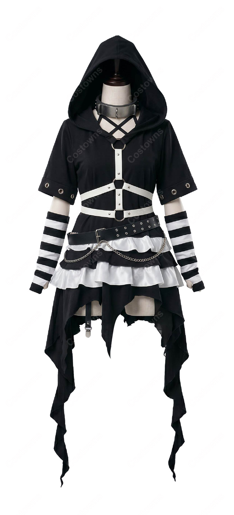 にじさんじ 月ノ美兎 セルメイツ 囚人服 コスプレ衣装 うさ耳 フード付き ボーダー柄-2