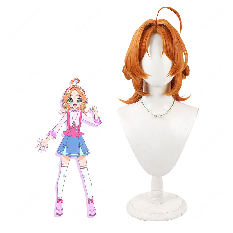 名探偵プリキュア! 明智あんな コスプレウィッグ アホ毛 お団子ヘア オレンジ 耐熱 かつら-1
