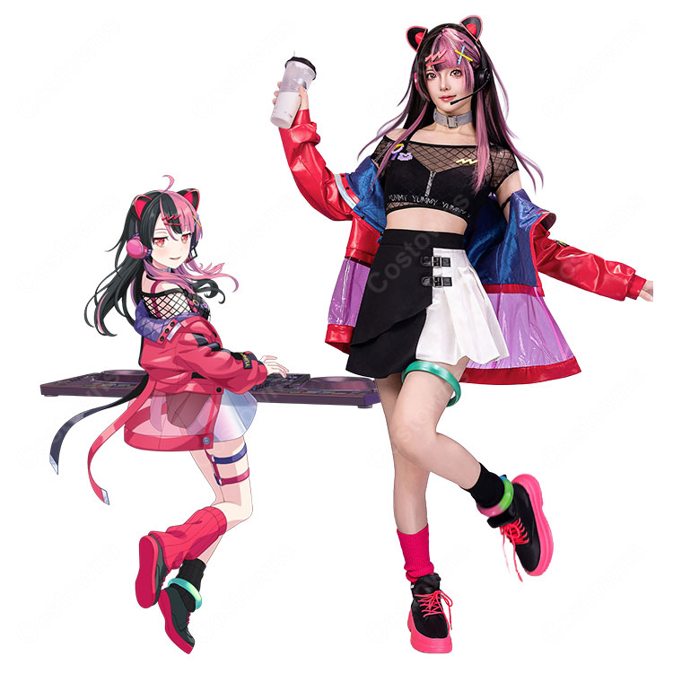 BanG Dream! 夢限大みゅーたいぷ 千石ユノ コスプレ衣装 ステージ服 ネコ耳ヘッドホン付き フルセット-1