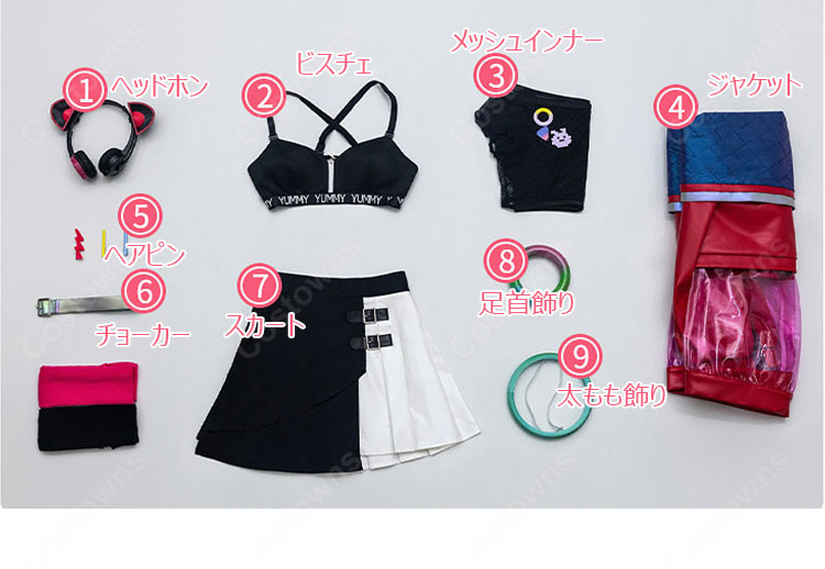 BanG Dream! 夢限大みゅーたいぷ 千石ユノ コスプレ衣装 ステージ服 ネコ耳ヘッドホン付き フルセット-13