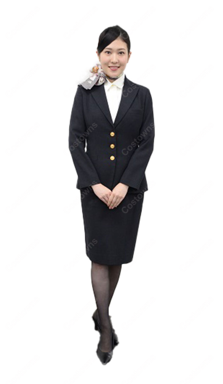 JAL CA 制服 日本航空 客室乗務員 9代目制服 コスプレ衣装 3つボタン ジャケット スカート シャツ スカーフ付き-1