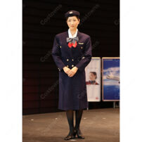 JAL CA 7代目制服 日本航空 客室乗務員 コスプレ衣装 ミリタリー調 ダブルジャケット 帽子・タイ付き フルセット(CA制服・航空会社風制服)