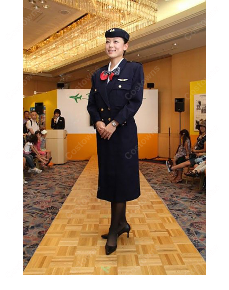 JAL CA 7代目制服 日本航空 客室乗務員 コスプレ衣装 ミリタリー調 ダブルジャケット 帽子・タイ付き フルセット-2