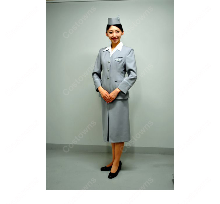 JAL 日本航空 CA 初代制服 3号 夏服 客室乗務員 コスプレ衣装 航空会社 キャビンアテンダント 4点セット レトロ制服-1