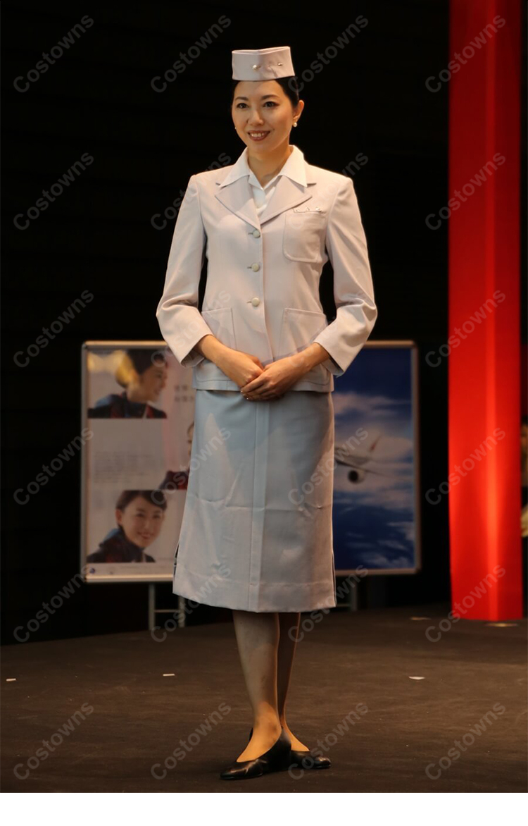 JAL CA 初代1号制服 夏服 日本航空 客室乗務員 コスプレ衣装 航空会社 キャビンアテンダント 4点セット レトロ制服-1
